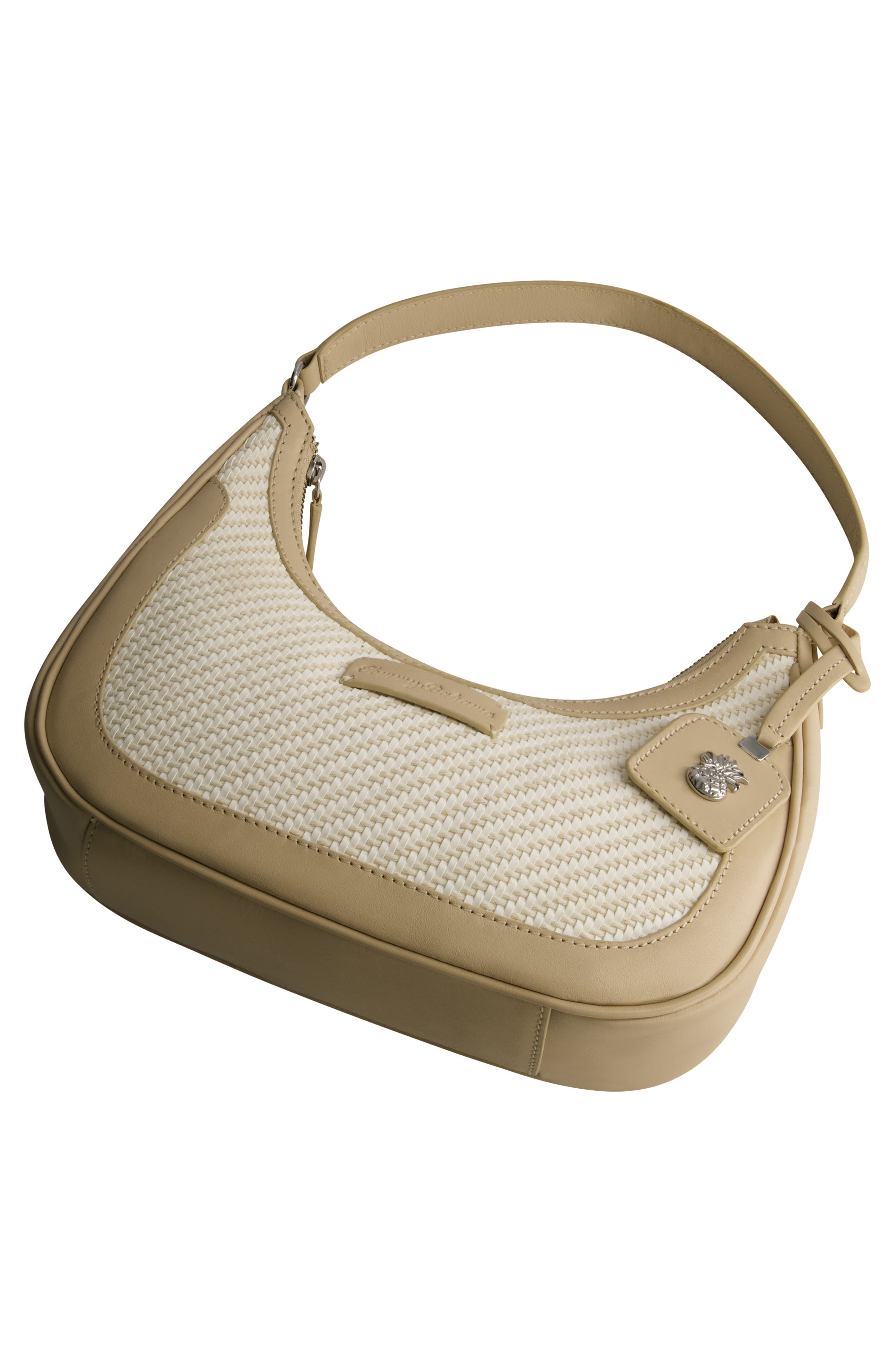 Soft Woven Zip-Top Hobo, Alternate, color, TAN/ WHITE