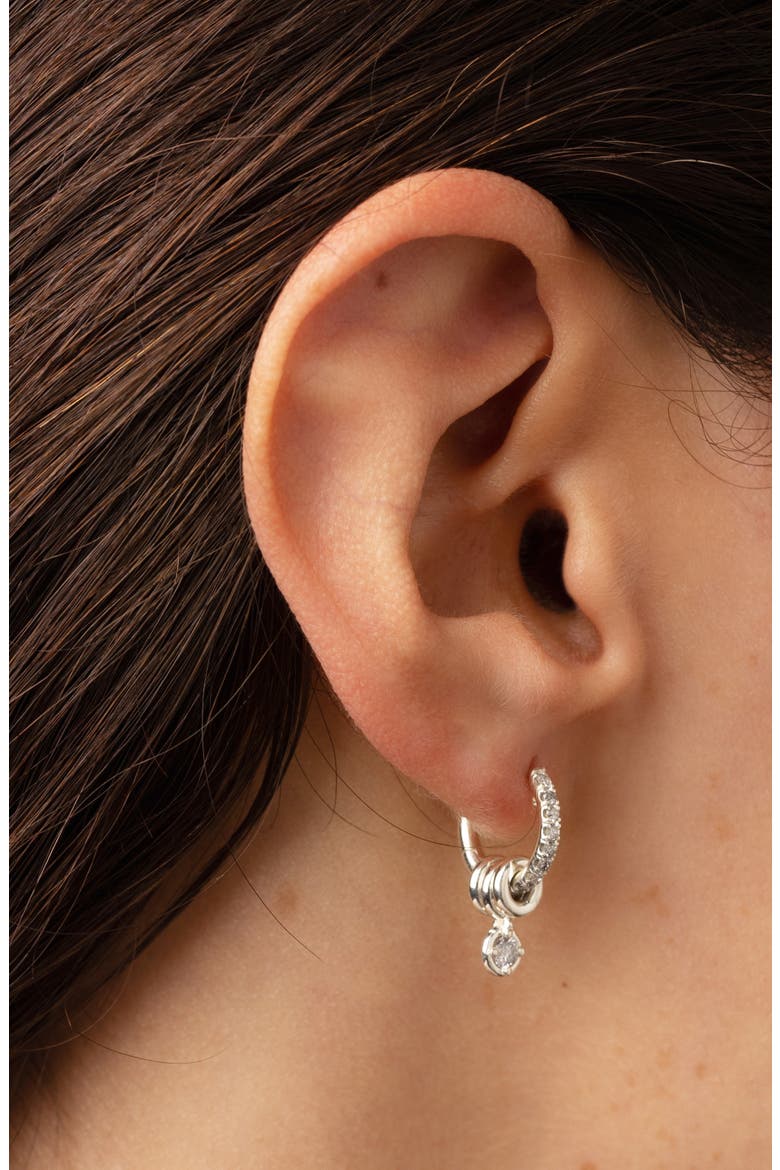 Zahra Grey Diamond Pavé Huggie Hoop Earrings, Alternate, color, SILVER