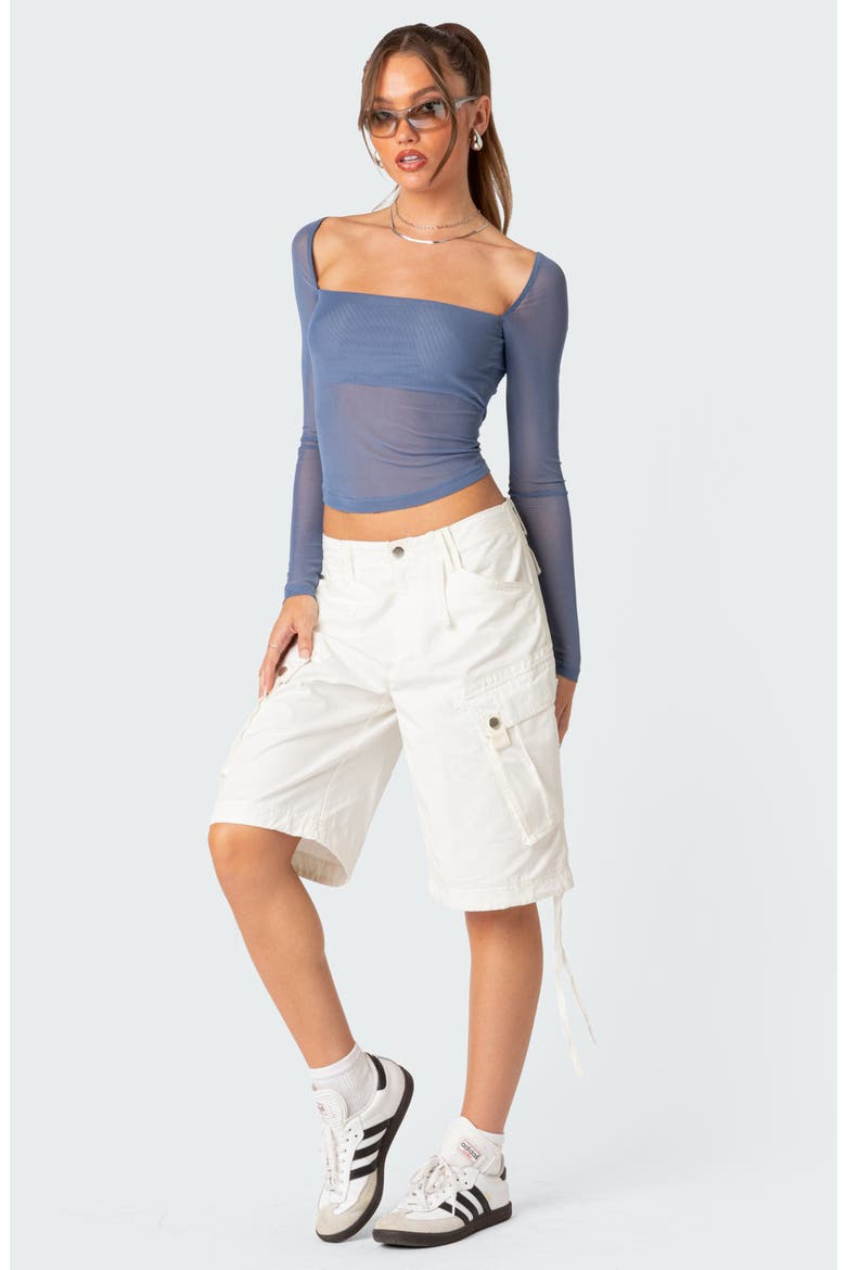Marta Semisheer Crop Long Sleeve Mesh Top, Alternate, color, BLUE