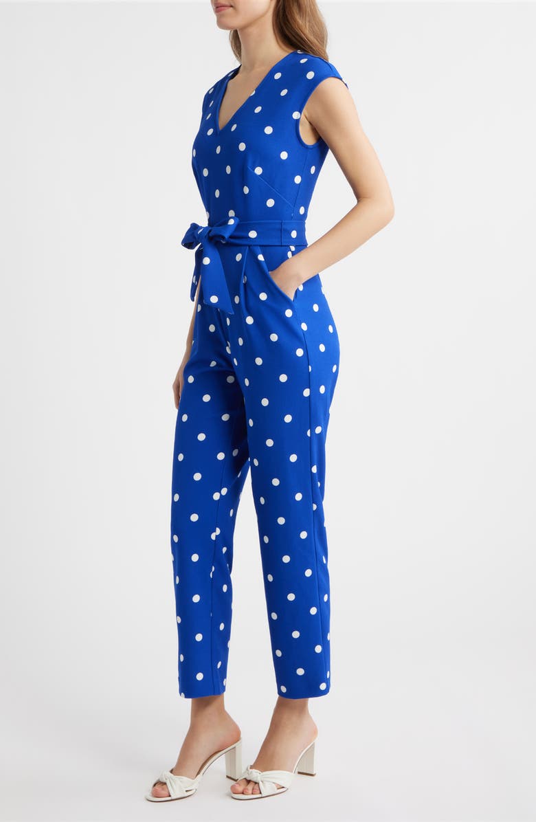 AK ANNE KLEIN Polka Dot Straight Leg Jumpsuit, Alternate, color, Santorini Blue / Crisp White