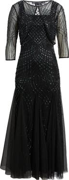 Pisarro Nights Beaded Gown with Long Sleeve Jacket