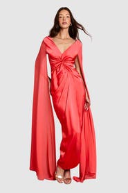 Coast Cape Sleeve V-Neck Satin Maxi Dress