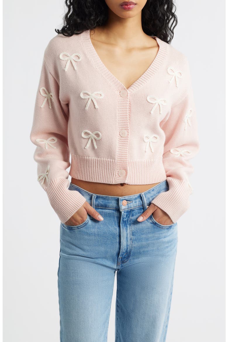 Francette Bow Cotton & Wool Cardigan, Main, color, PETAL MERINGUE