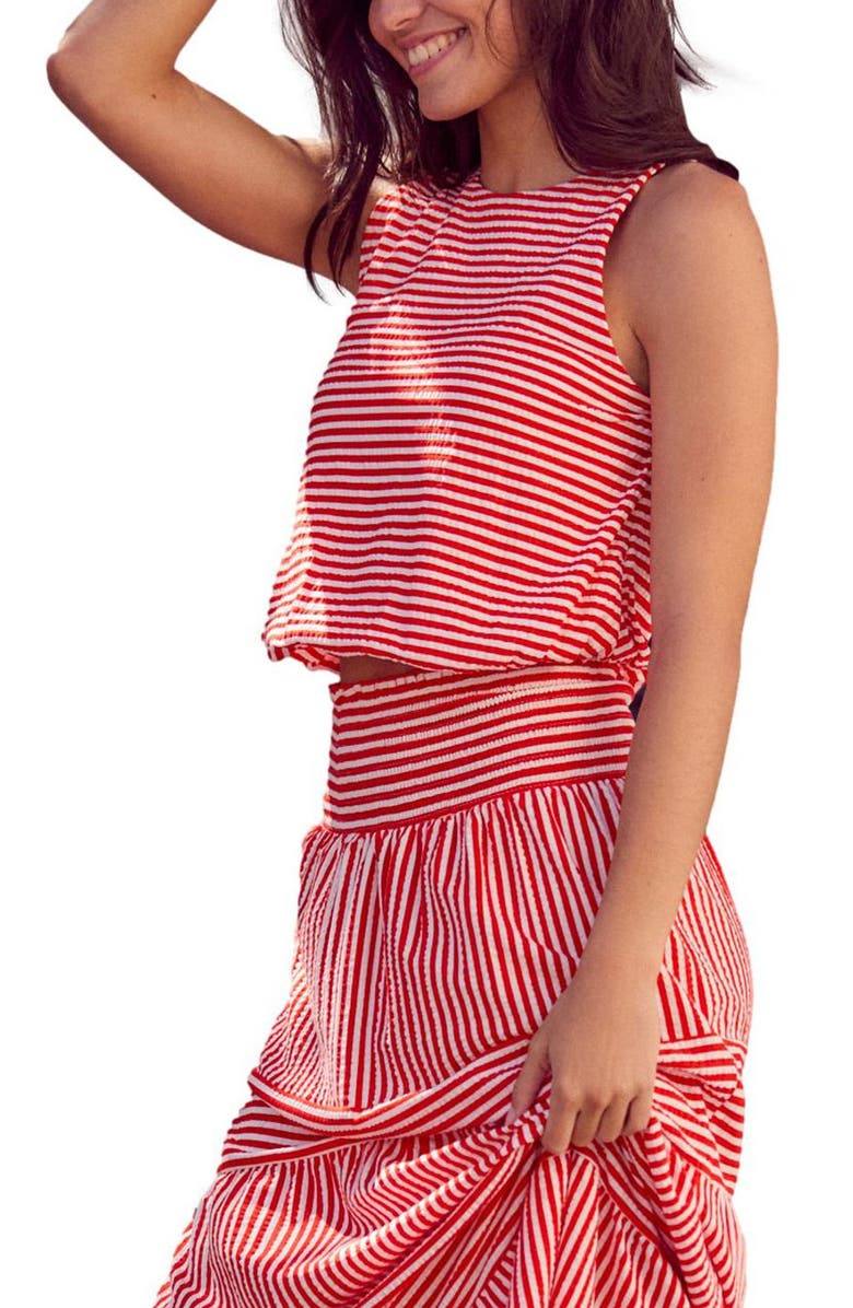 NEXT Stripe Sleeveless Bubble Hem Cotton Top, Alternate, color, Red/White Stripe