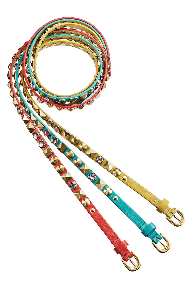 Studded Skinny Belt, Alternate, color, TURQUOISE