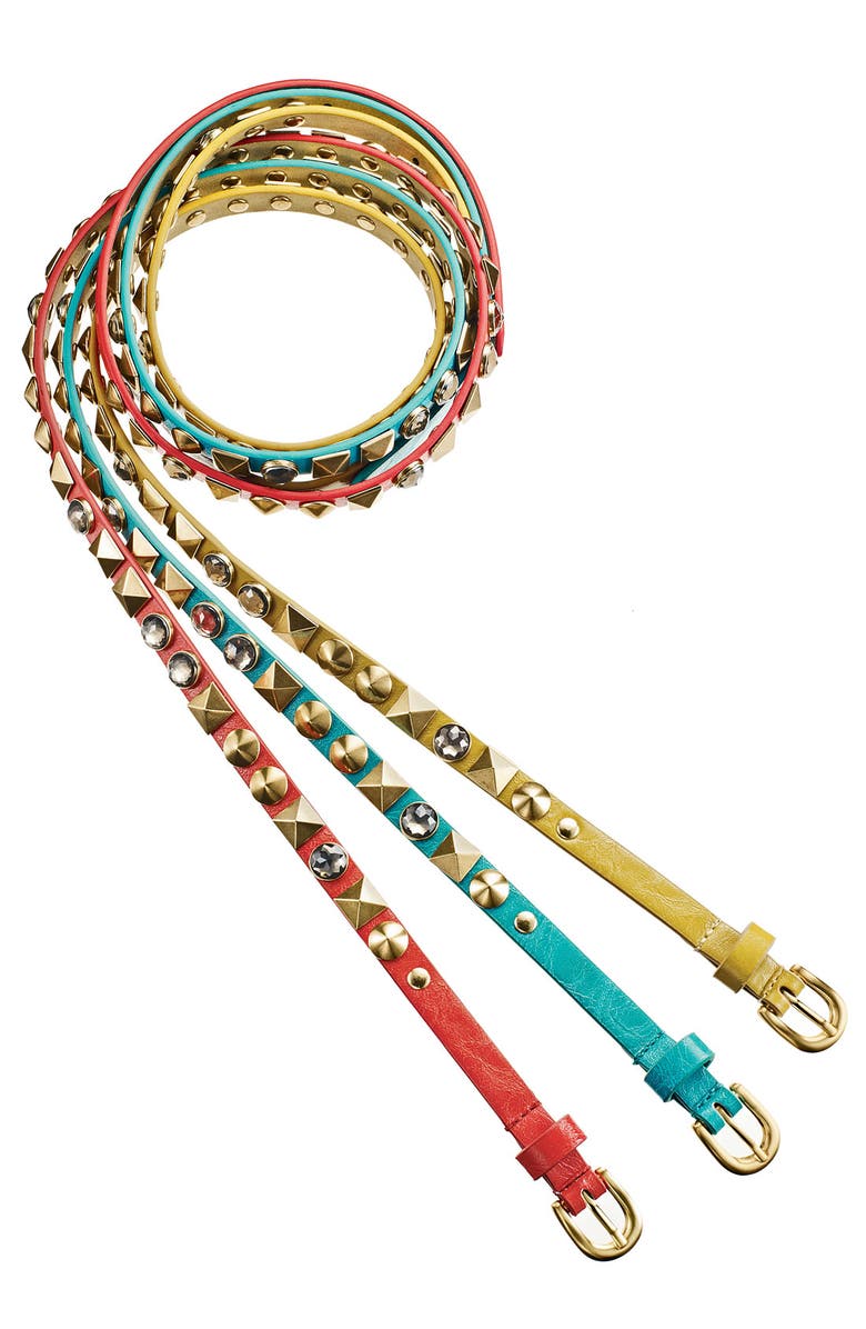 Betsey Johnson Studded Skinny Belt, Alternate, color,