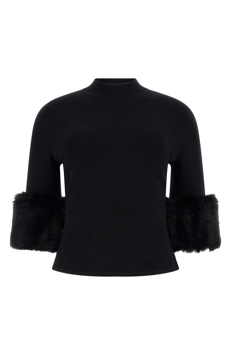 Marciano Faux Fur Cuff Festive Sweater, Alternate, color, Jet Black-Black