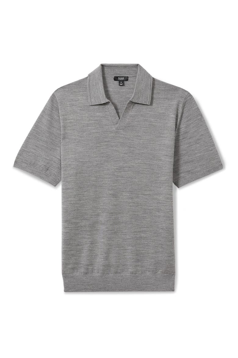 Duchie Johnny Collar Short Sleeve Wool Polo Sweater, Alternate, color, WARM GREY MELANGE