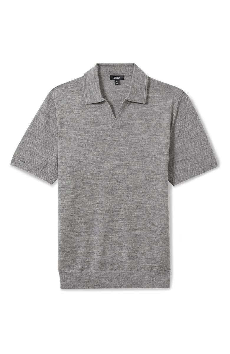 Reiss Duchie Johnny Collar Short Sleeve Wool Polo Sweater, Alternate, color, Warm Grey Melange