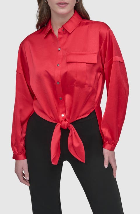 Tie Front Satin Shirt