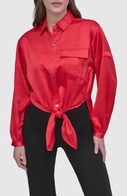 DKNY Tie Front Satin Shirt
