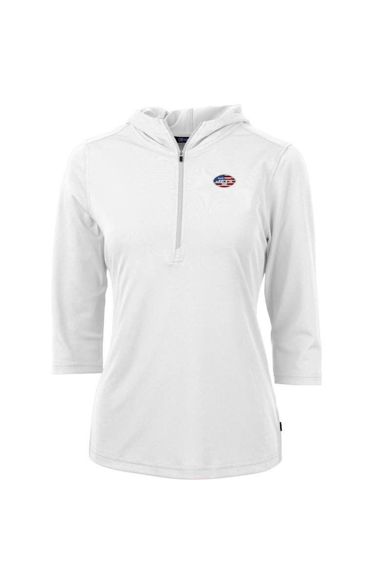 Cutter & Buck Women's Cutter & Buck White New York Jets Virtue Eco Pique 3/4 Sleeve Half-Zip Pullover Hoodie, Alternate, color, 