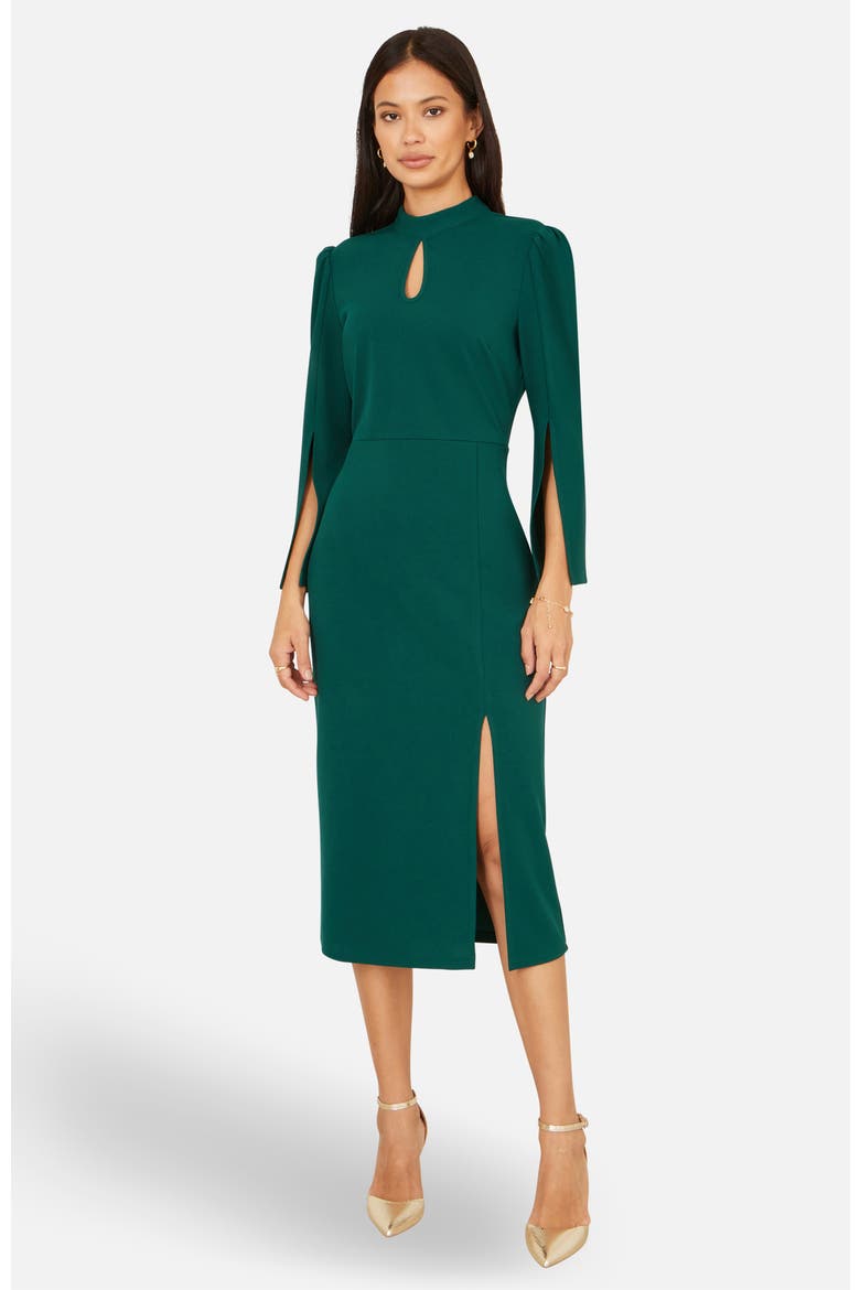 Mock Neck Keyhole Tailored Midi Dress, Main, color, Green