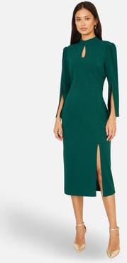 Yumi Mock Neck Keyhole Tailored Midi Dress