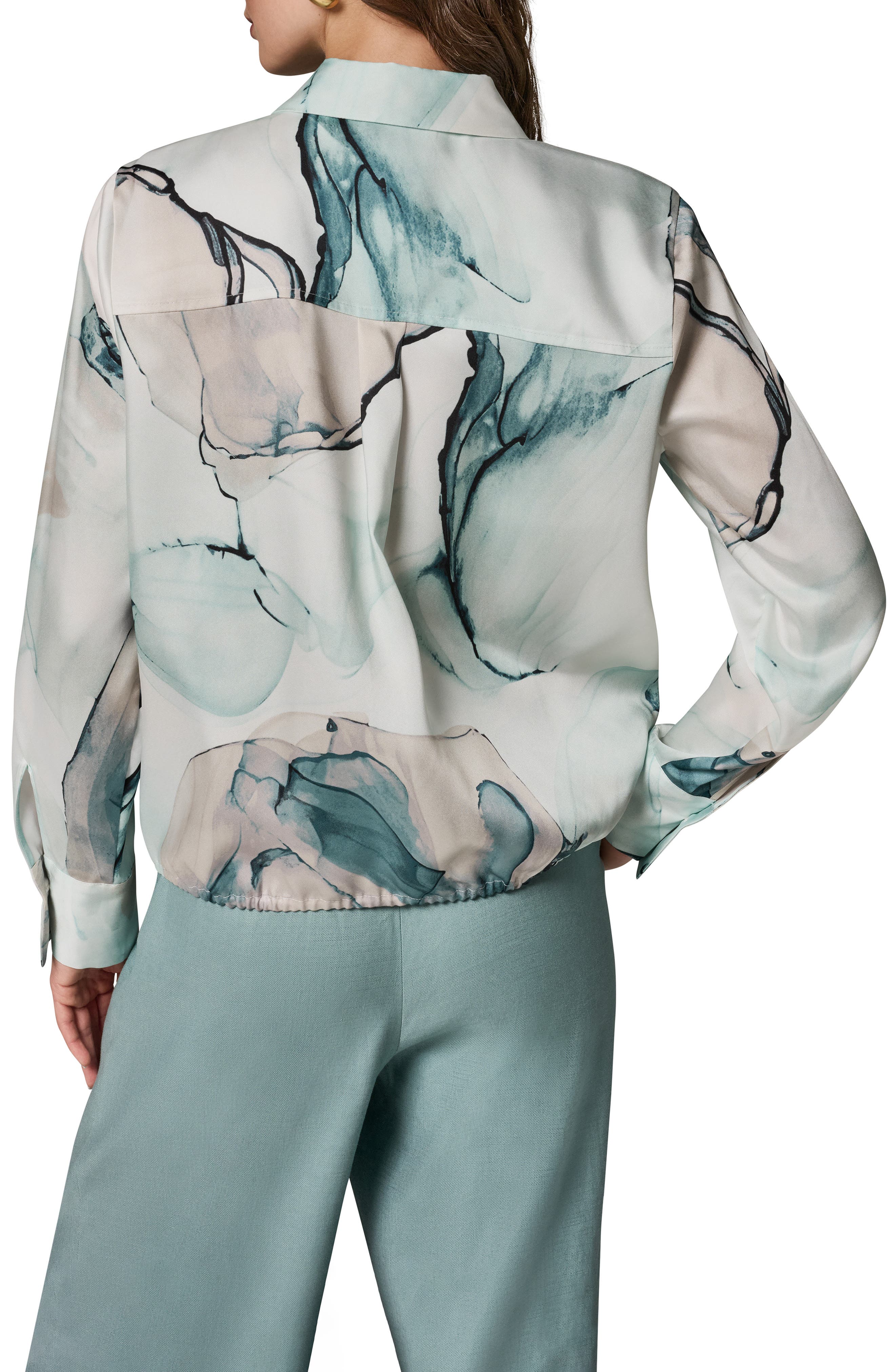 Printed Drawstring Hem Button-Up Shirt - image 2