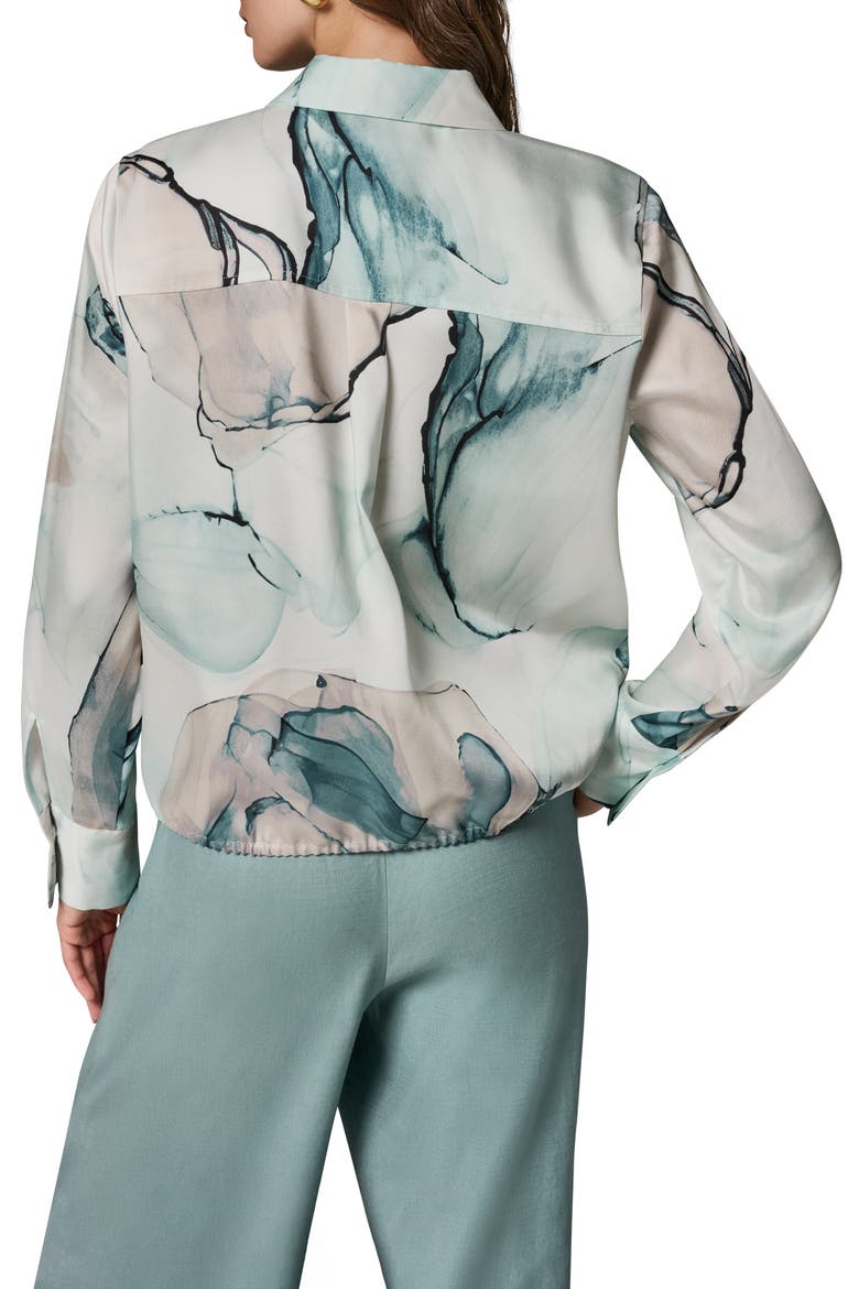 Printed Drawstring Hem Button-Up Shirt, Alternate, color, SKYLIGHT MULTI