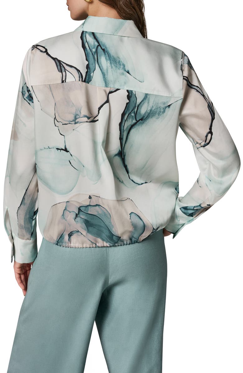 Donna Karan New York Printed Drawstring Hem Button-Up Shirt, Alternate, color,