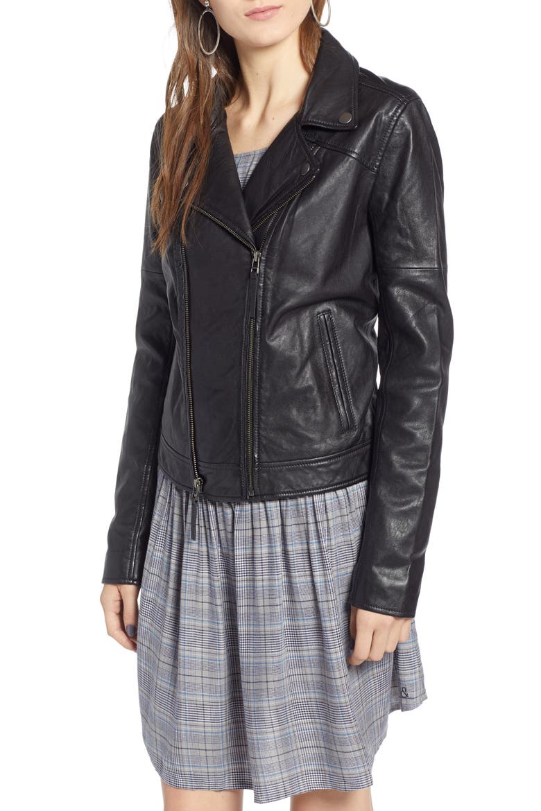 Leather Moto Jacket, Alternate, color, BLACK