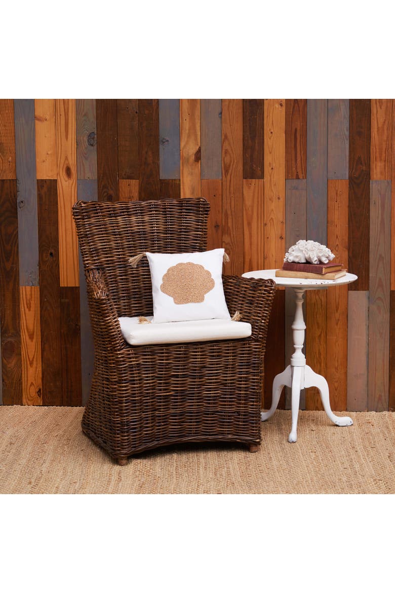 Shell Handmade Wood Beaded Throw Pillow, Alternate, color, Orange