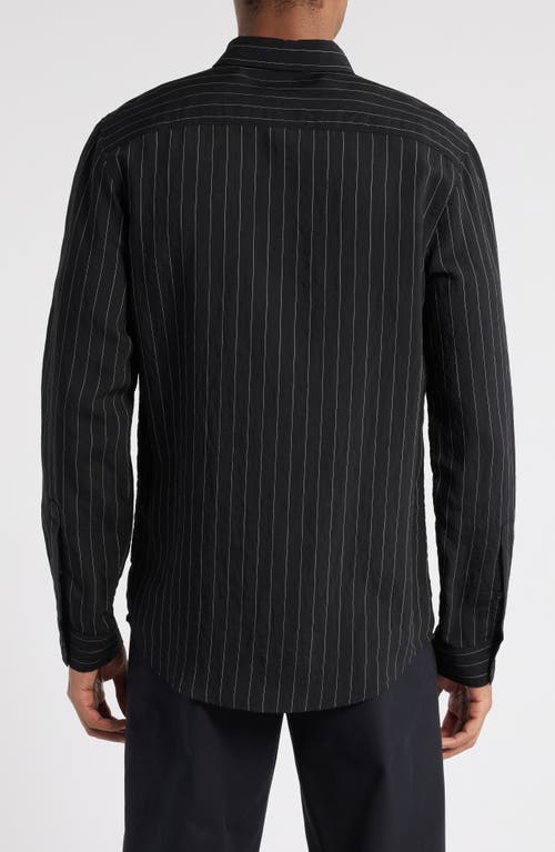Open Edit Textured Pinstripe Button-up Shirt In Black- White Spaced Pinstripe