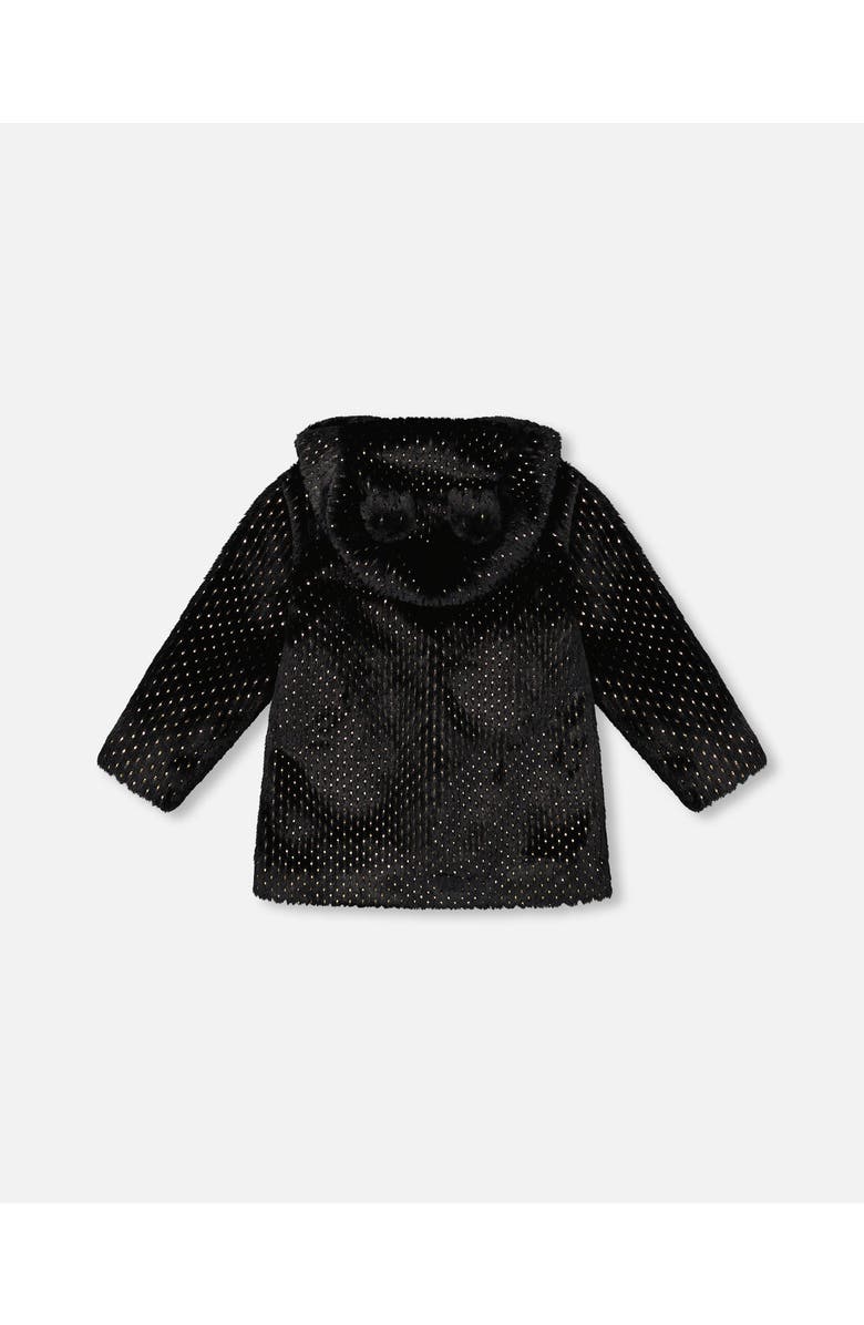 Deux par Deux Bear Faux Fur Coat with Gold Polka Dots, Alternate, color, Black