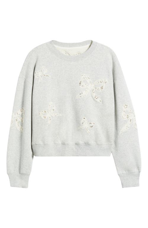 Loveshackfancy Linetta Lace Bow Inset Cotton Blend Sweatshirt In Gray