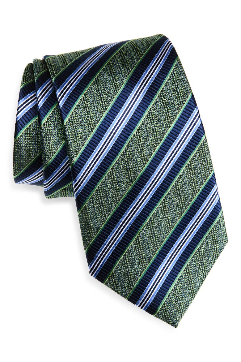 Stripe Silk Tie, Main, color, GREEN