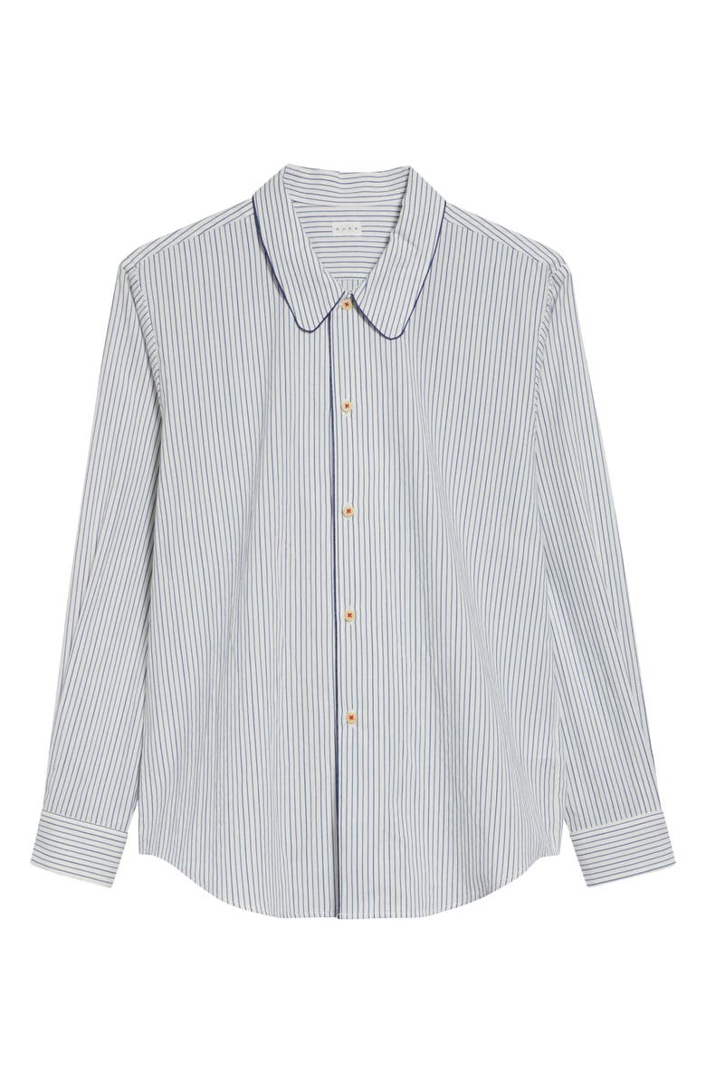 KURO Quiet Stripe Piped Cotton Button-Up Shirt, Main, color, White