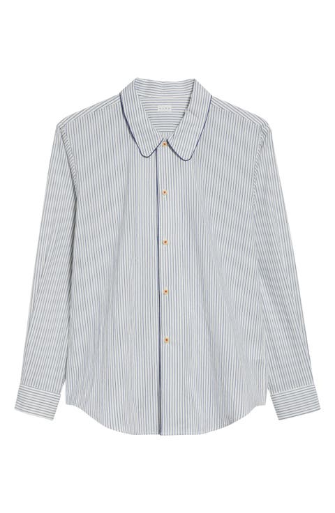 Quiet Stripe Piped Cotton Button-Up Shirt