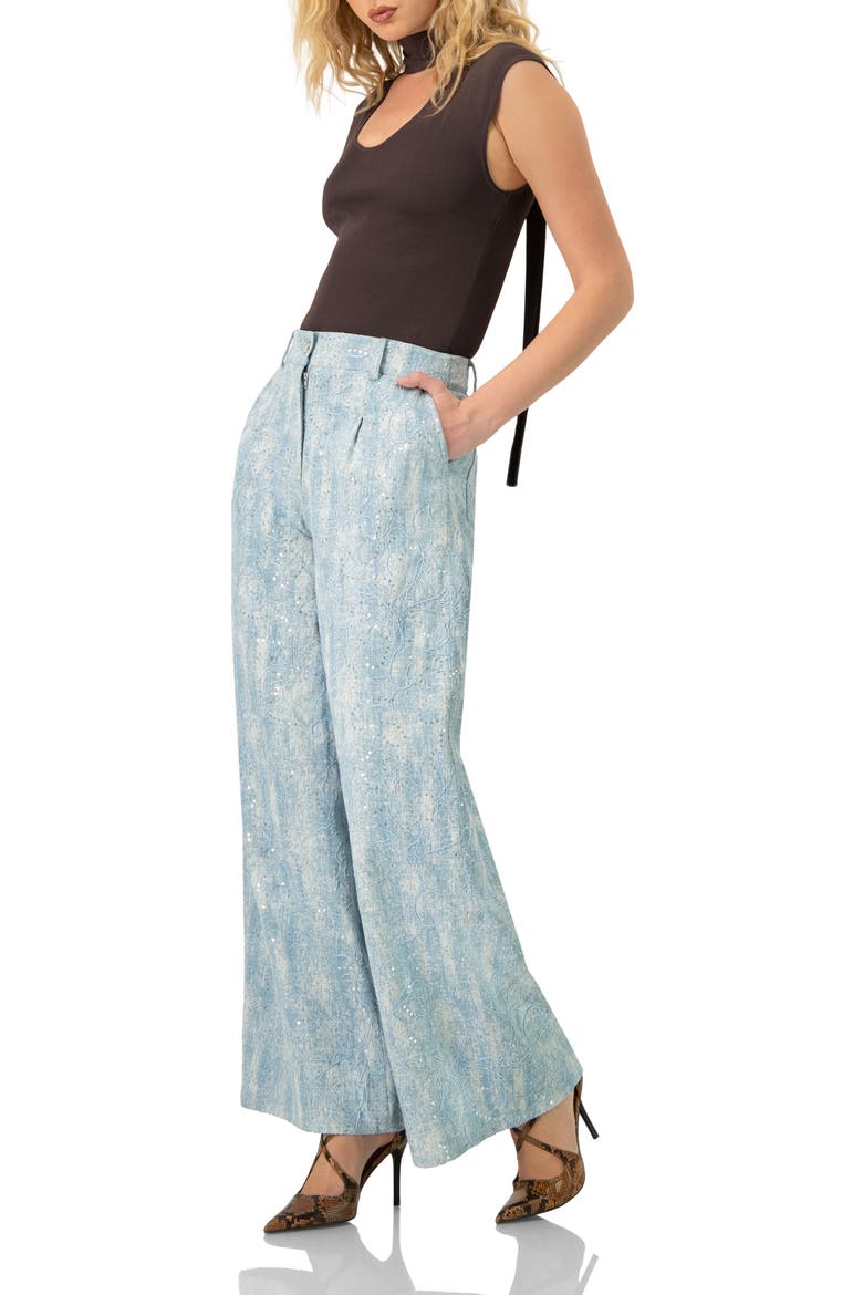 Wide Leg Embroidered Jeans, Alternate, color, Blue