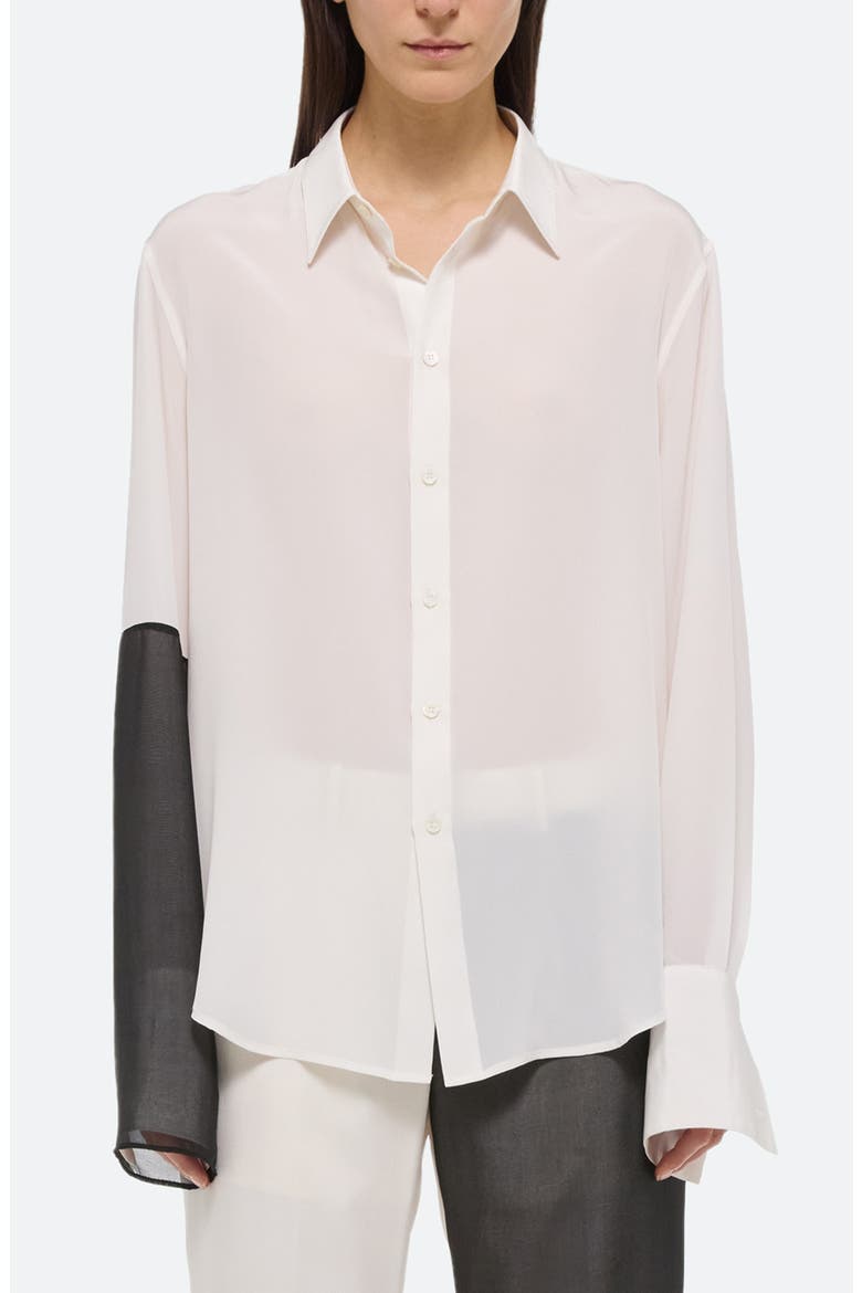 Relaxed Silk Button-Up Shirt, Main, color, WHITE/BLACK