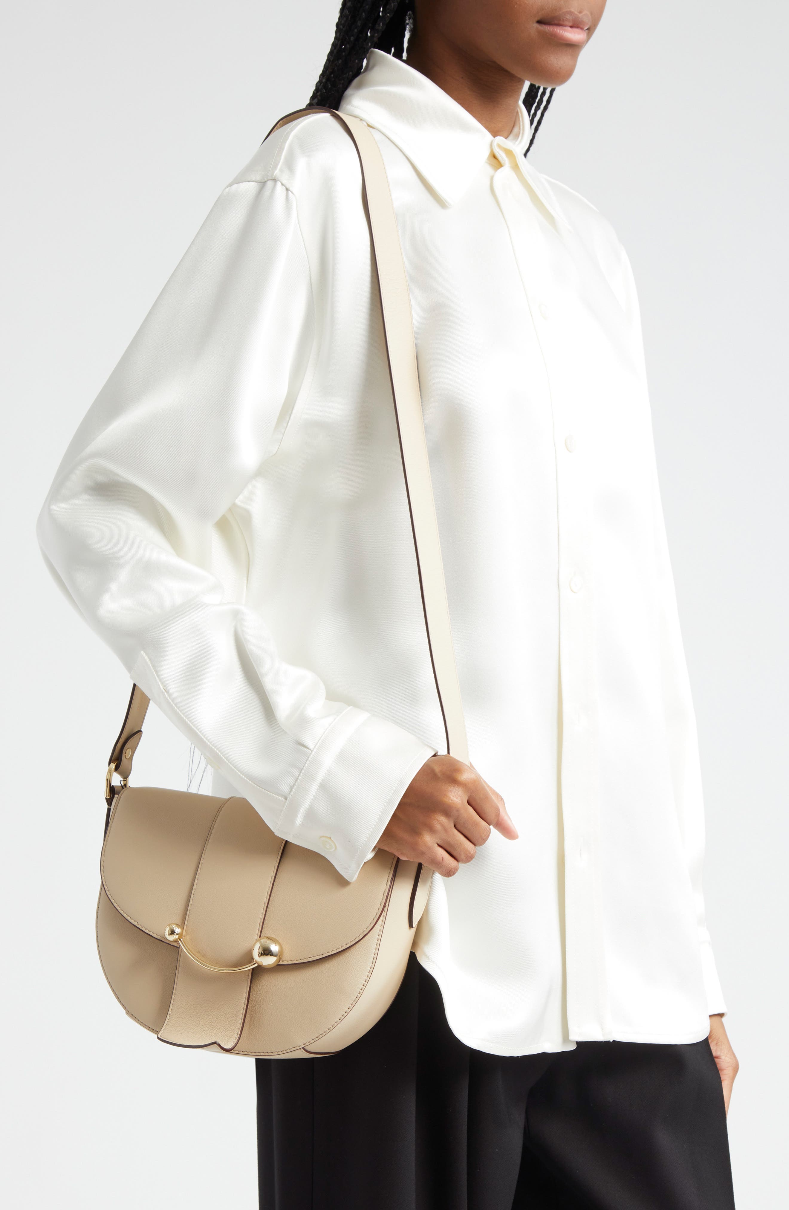 Crescent Saddle Leather Crossbody Bag, Alternate, color, OAT