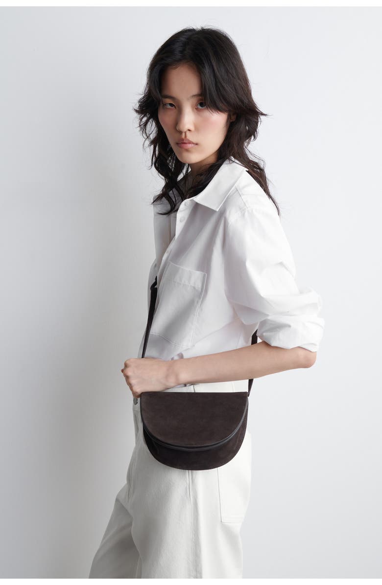 COS Curved Crossbody Bag - Suede, Main, color, Dark Brown