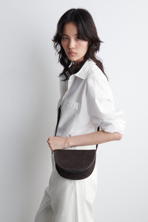 Curved Crossbody Bag - Suede