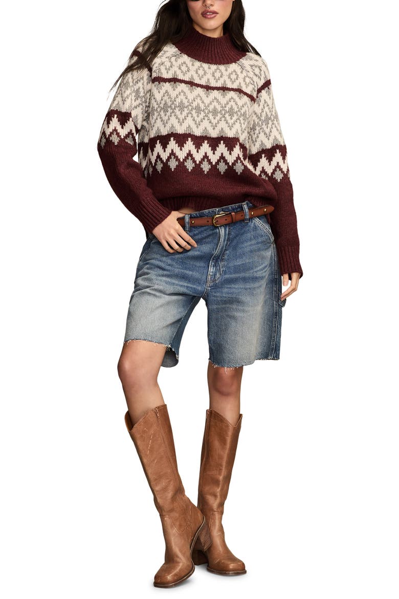 Fair Isle Mock Neck Sweater, Alternate, color, BURGUNDY HEATHER