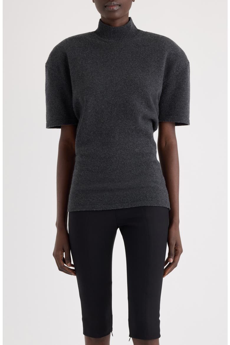 La Maille Castagna Short Sleeve Merino Wool & Cashmere Sweater, Main, color, DARK GREY