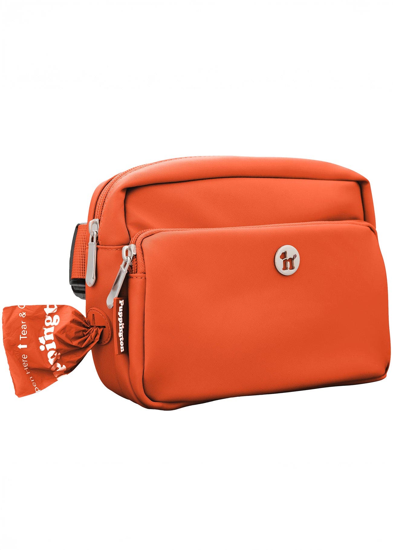 Puppington Walk Star Kit 3-in-1 Dog Walk Bag, Bowl, & Leash plus Matching 90 Refill Dog Poop Bags, Alternate, color, Poppy Orange