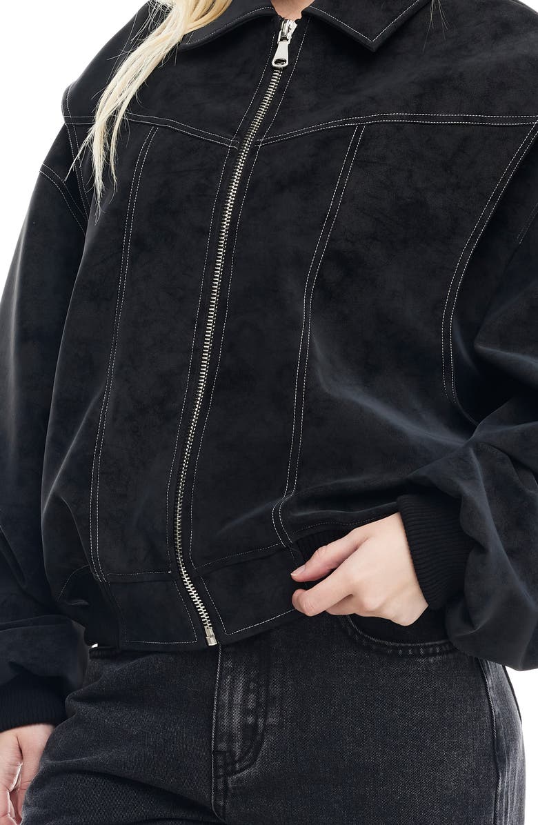 LIONESS Vista Faux Suede Bomber Jacket, Alternate, color, Onyx