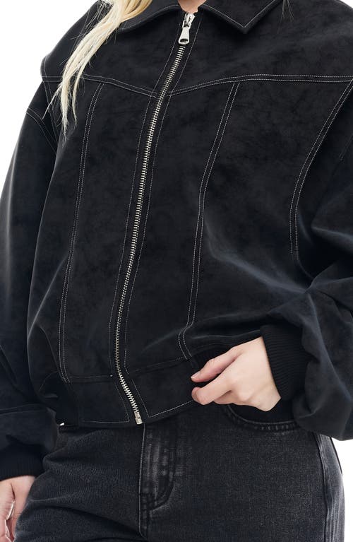 Lioness Vista Faux Suede Bomber Jacket In Black