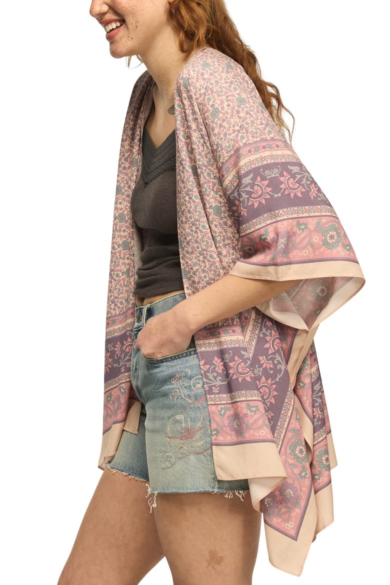 Border Print Open Front Jacket, Alternate, color, PURPLE BORDER PRINT