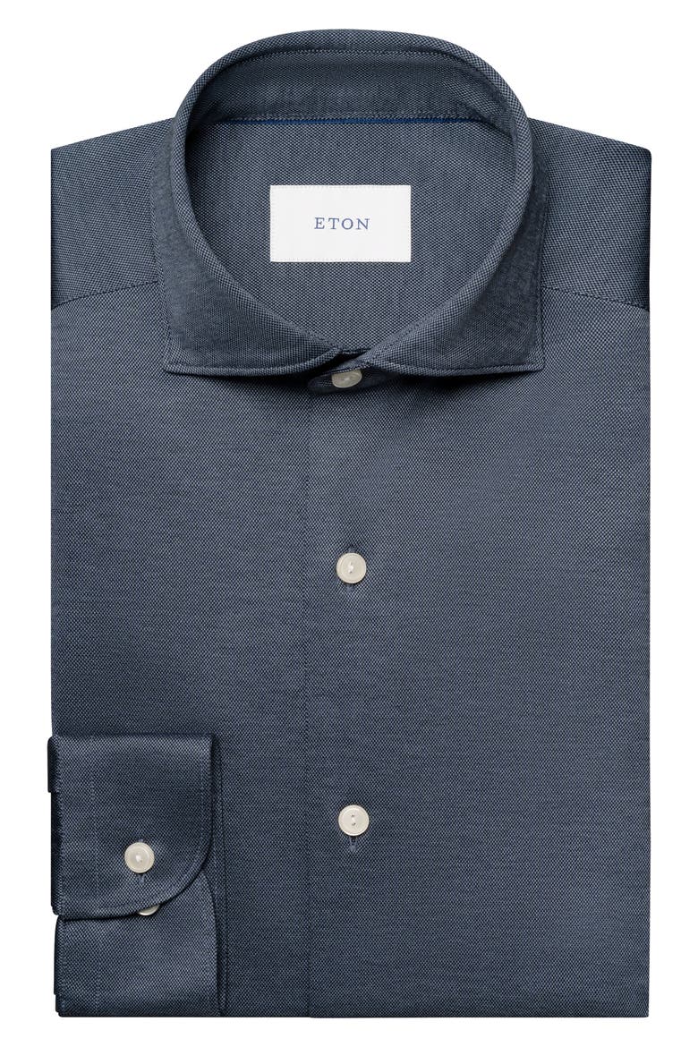 Slim Fit Filo di Scozia Cotton Jacquard Dress Shirt, Alternate, color, BLUE