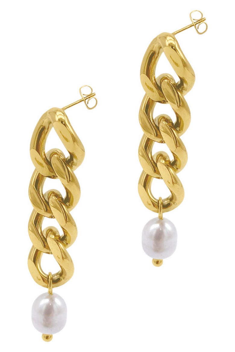 Imitation Pearl Curb Chain Drop Earrings, Main, color, WHITE/ GOLD