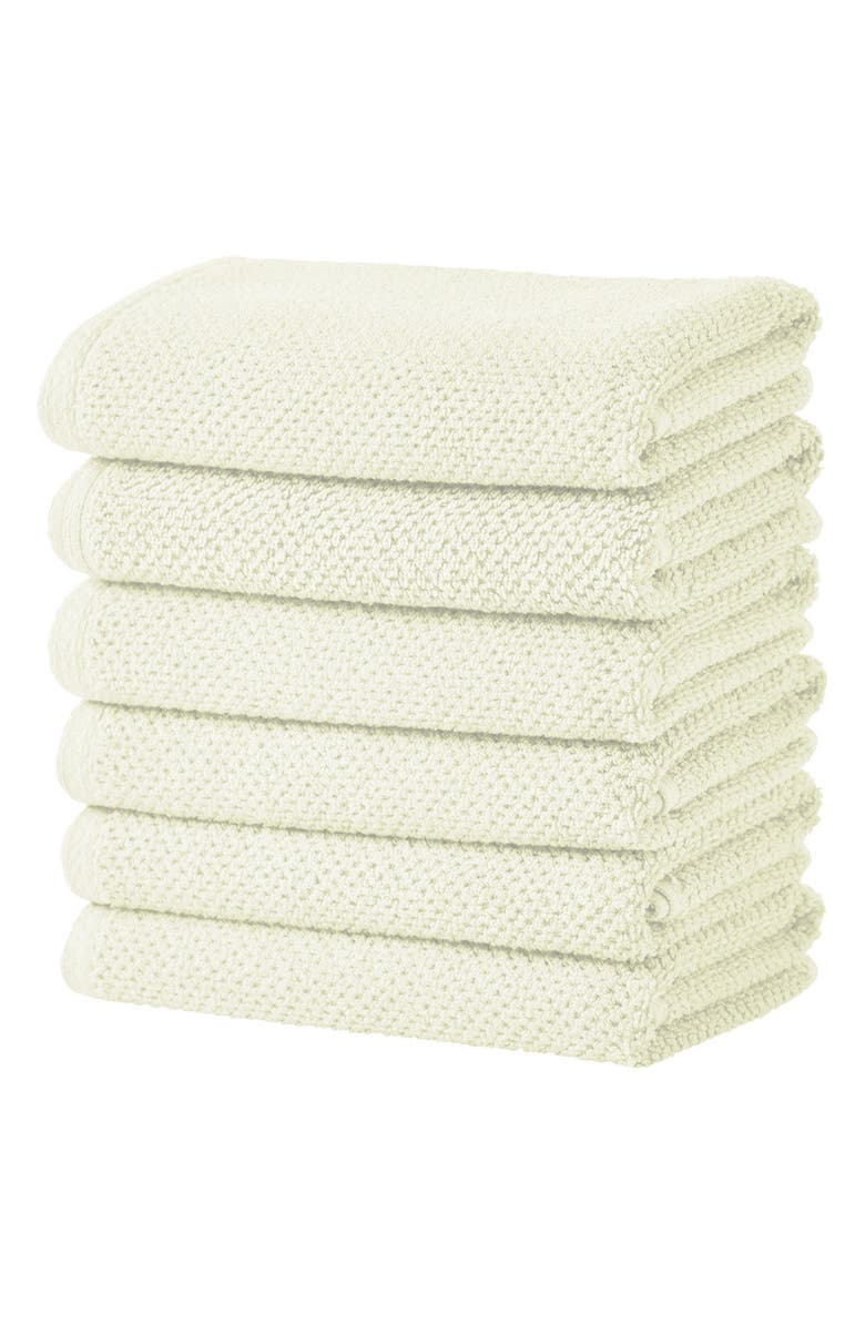 Woven & Weft Set of 6 Textured Hand Towels, Main, color, Ivory