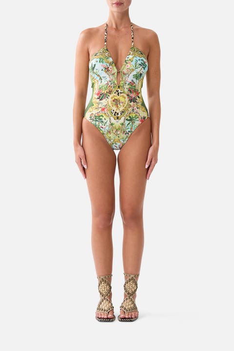 Halter Neck Tie One Piece W Keyhole