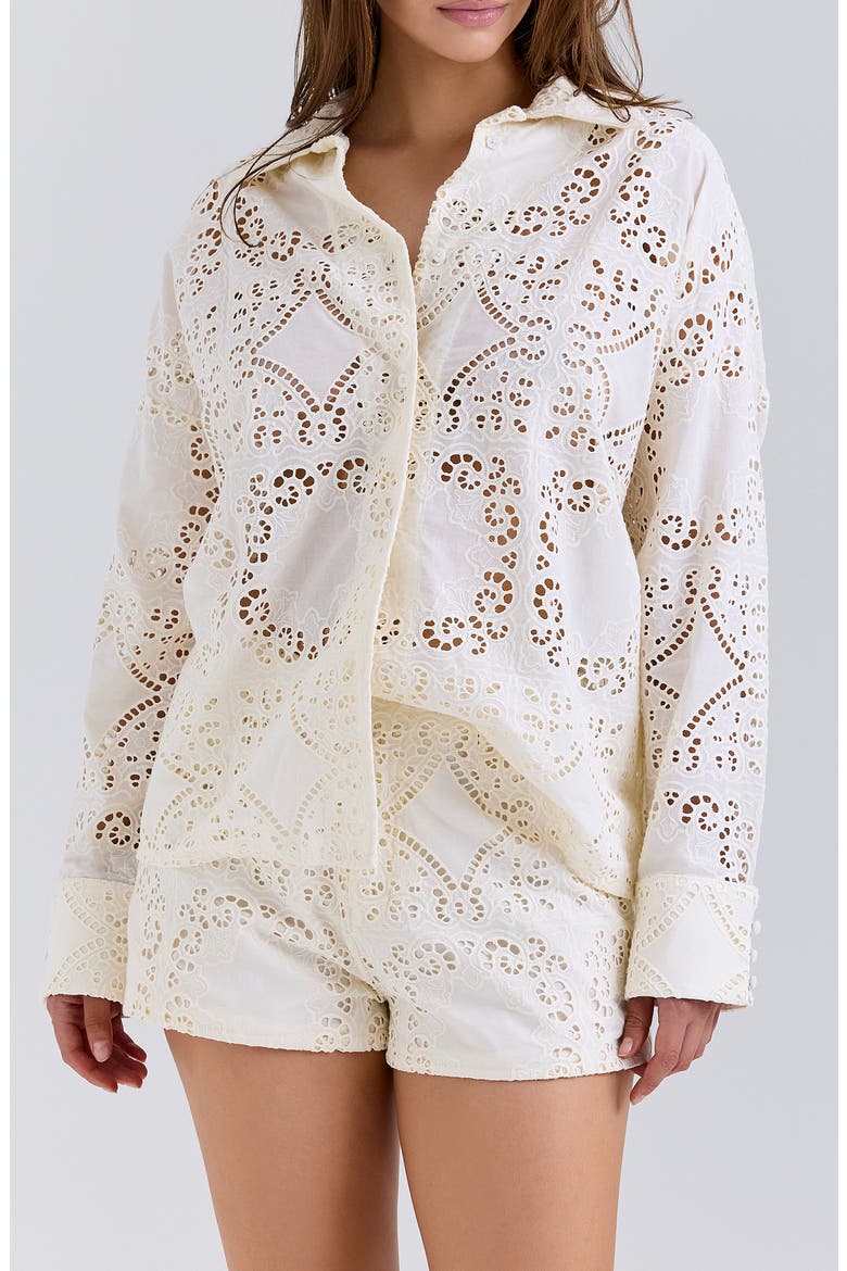 Eman Broderie Anglaise Cotton Shorts, Alternate, color, WHITE