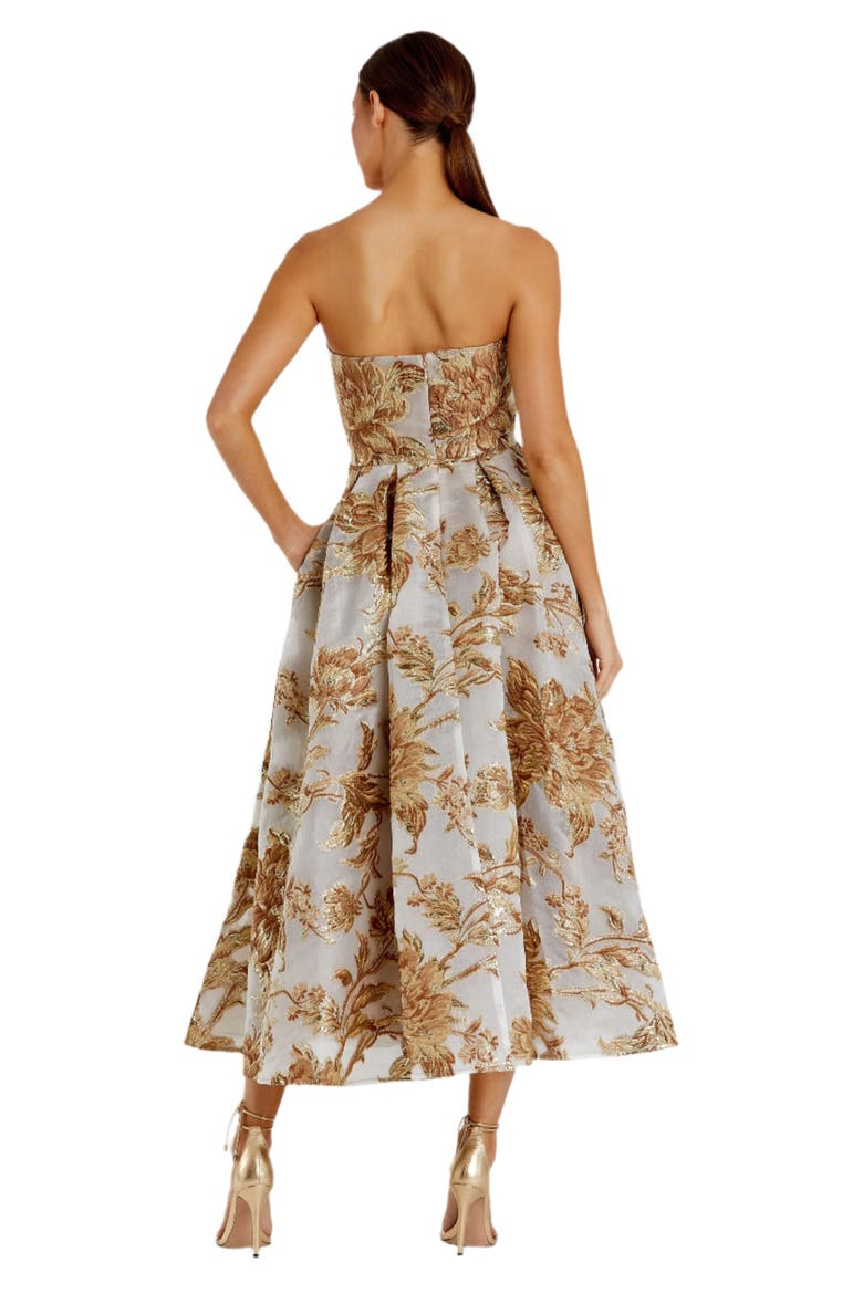 Petite Strapless Brocade Midi Dress with Pockets, Alternate, color, Bronze