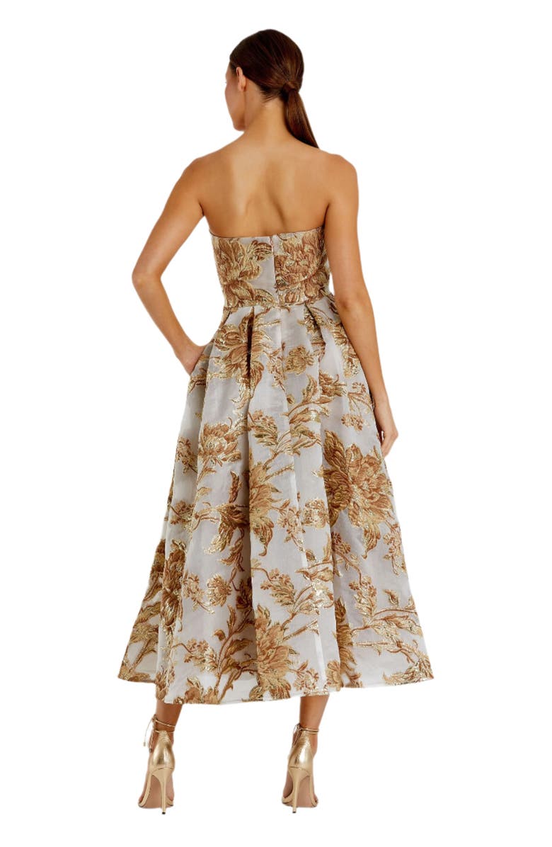 Mac Duggal Petite Strapless Brocade Midi Dress with Pockets, Alternate, color, Bronze