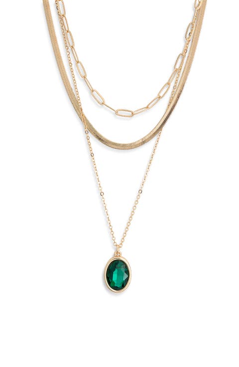 Oval Crystal Pendant Triple Row Necklace