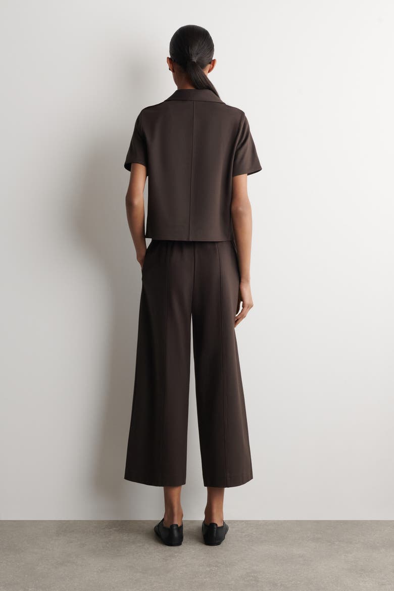 Twill-jersey Straight-leg Culottes, Alternate, color, DARK BROWN