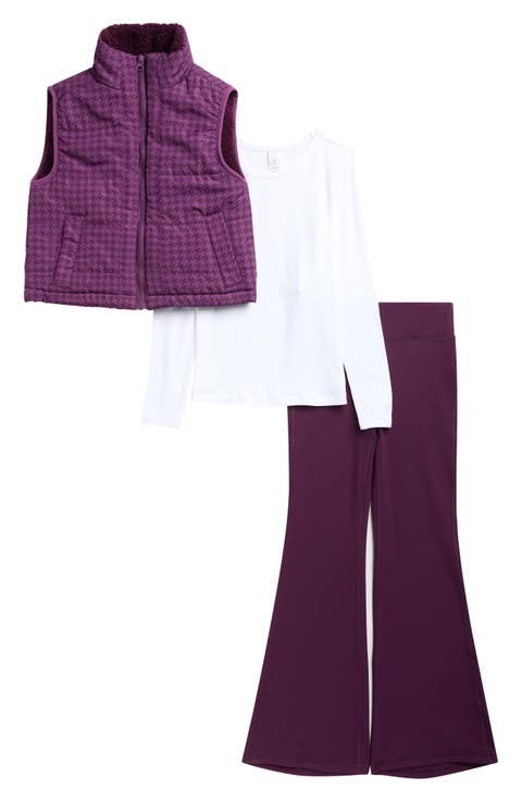Kids' Keepin' Cozy T-Shirt, Flare Leggings & Quilted Vest Set